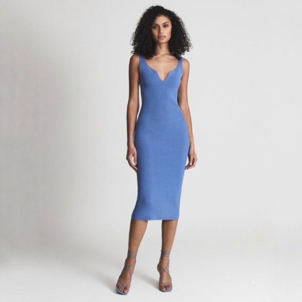 REISS Dakota Ribbed Midi Bodycon Dress